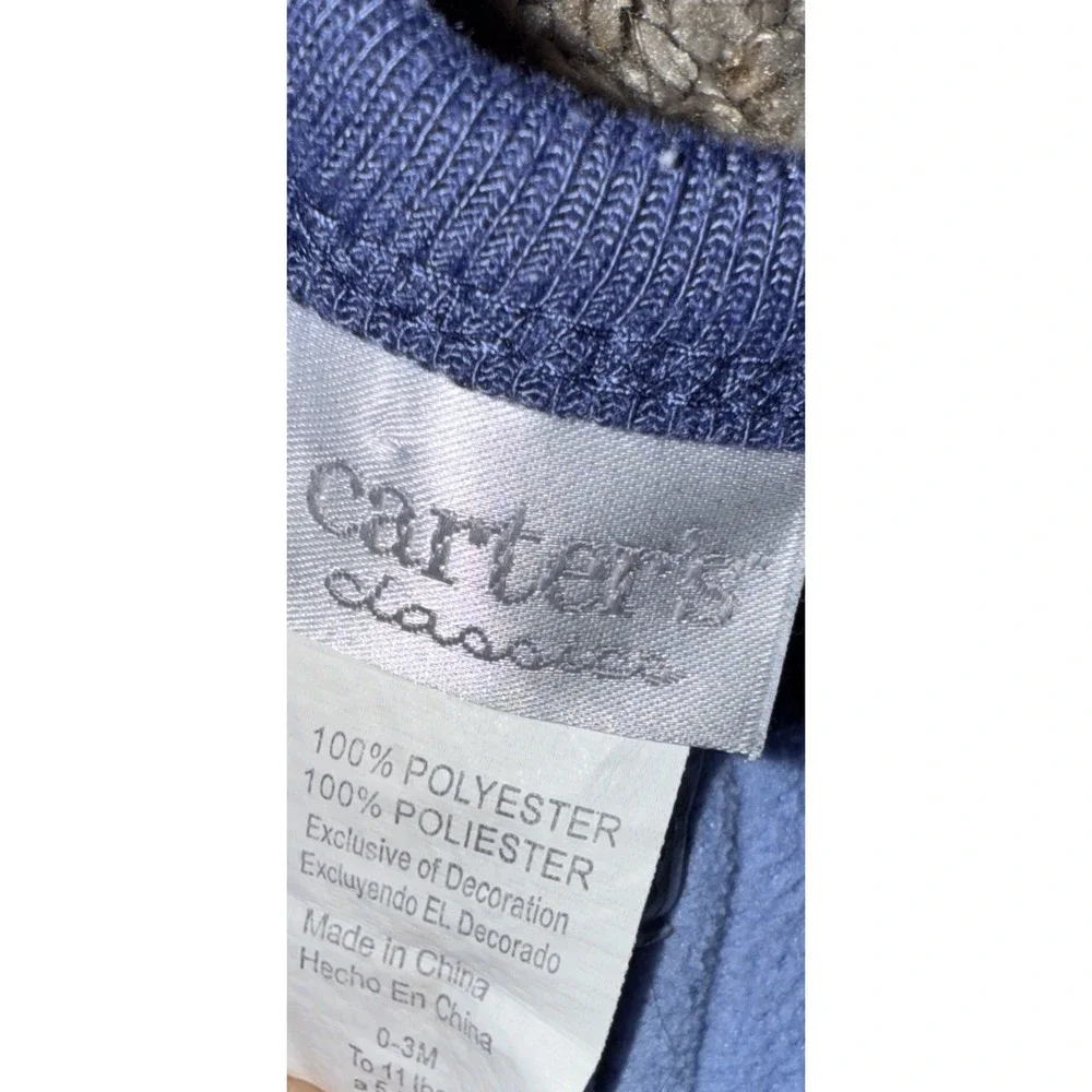 Vintage Carter's Classics 0-3 Month  Bear Blue Fleece Footed Pajama Y2K Baby Boy